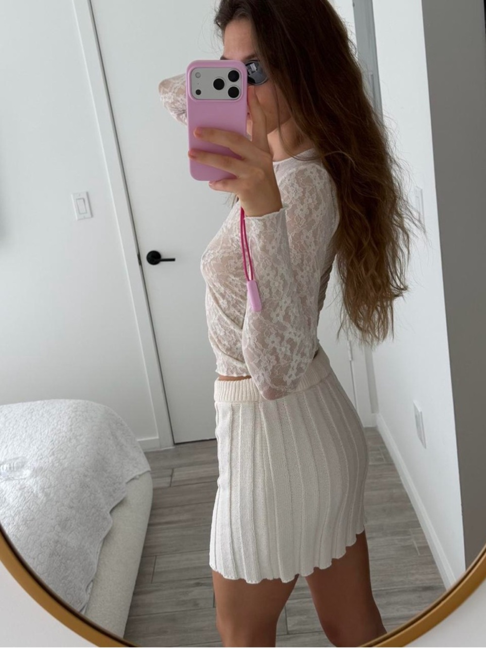 Cream Knit Cotton Mini Skirt - Picture 3 of 3